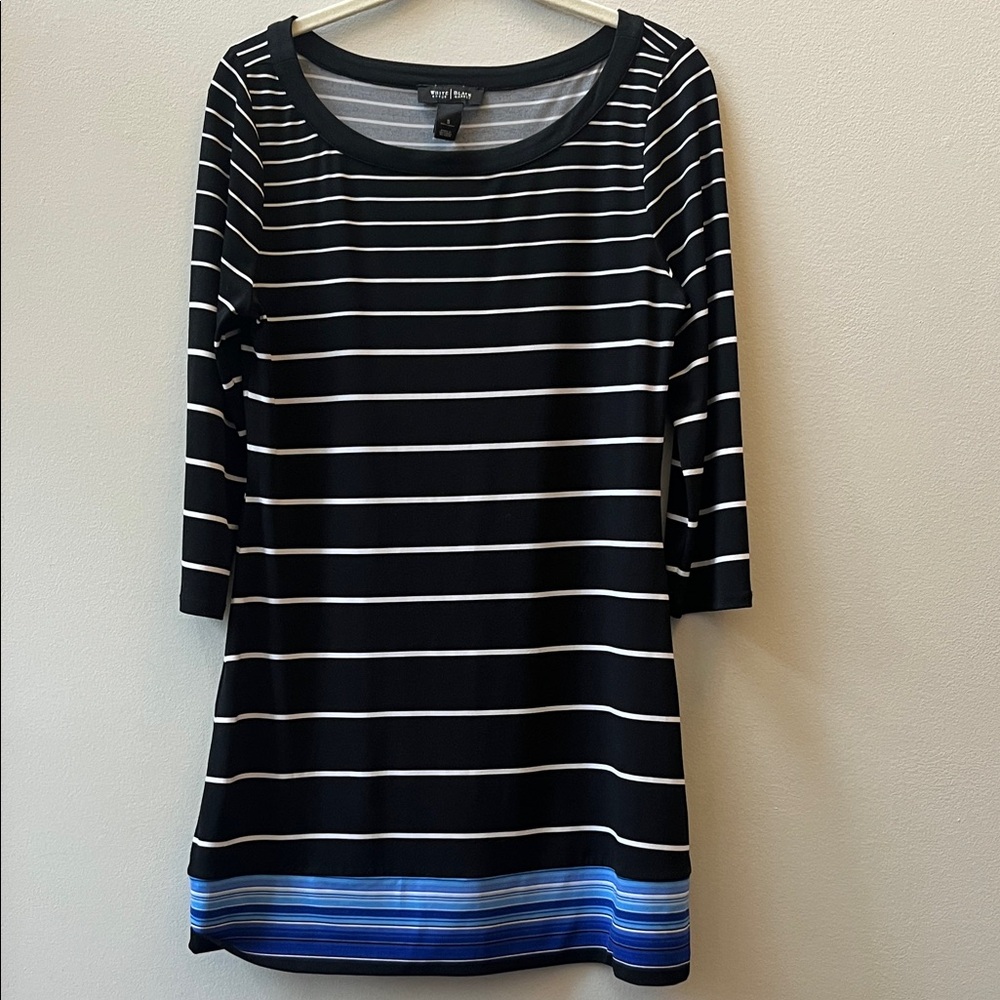 White House Black Market Black Blue Striped Long Sleeve Top Soft Comfortable